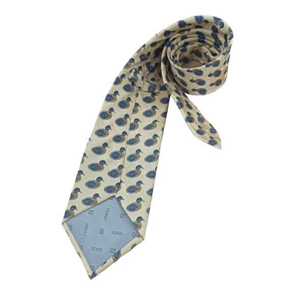 FENDI Yellow Bird Silk Tie ITALY 59"/ 4" EC - Picture 5 of 5